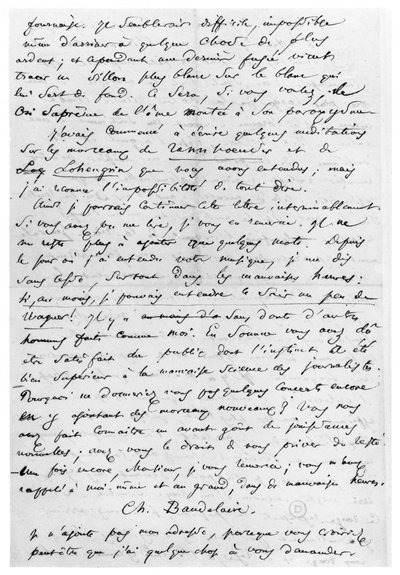 Letter to Richard Wagner, 17th February 1860 by Charles Pierre Baudelaire
